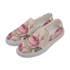 Roses Plants Vintage Retro Flowers Pattern Women s Canvas Slip Ons by Bangk1t