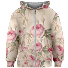 Roses Plants Vintage Retro Flowers Pattern Kids  Zipper Hoodie Without Drawstring