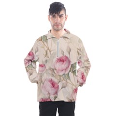 Roses Plants Vintage Retro Flowers Pattern Men s Half Zip Pullover