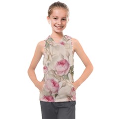 Roses Plants Vintage Retro Flowers Pattern Kids  Sleeveless Hoodie by Bangk1t