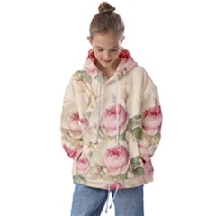 Roses Plants Vintage Retro Flowers Pattern Kids  Oversized Hoodie