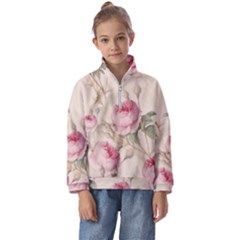 Roses Plants Vintage Retro Flowers Pattern Kids  Half Zip Hoodie