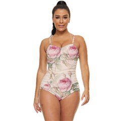 Roses Plants Vintage Retro Flowers Pattern Retro Full Coverage Swimsuit by Bangk1t