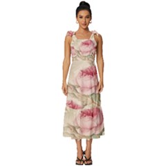 Roses Plants Vintage Retro Flowers Pattern Tie-strap Tiered Midi Chiffon Dress by Bangk1t