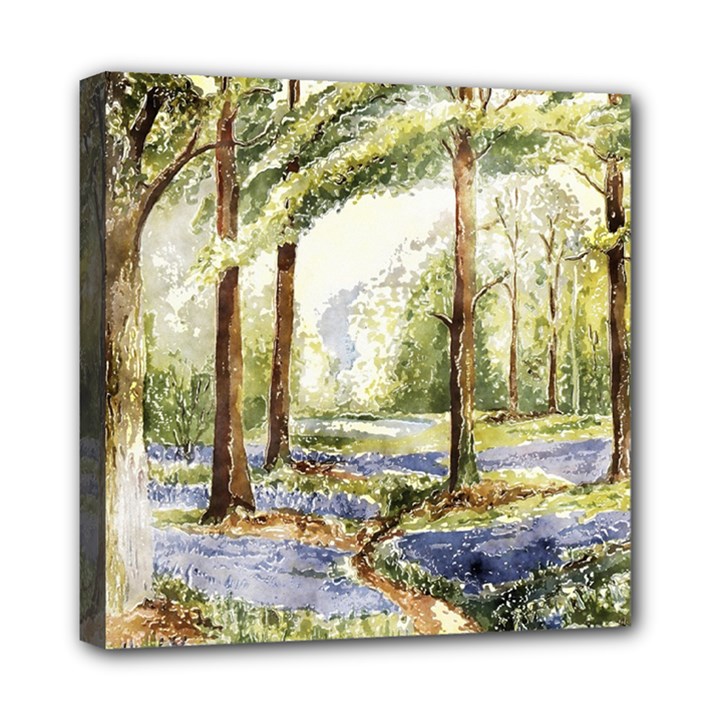 Trees Park Watercolor Lavender Flowers Foliage Mini Canvas 8  x 8  (Stretched)