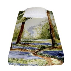 Trees Park Watercolor Lavender Flowers Foliage Fitted Sheet (single Size) by Bangk1t