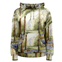 Trees Park Watercolor Lavender Flowers Foliage Women s Pullover Hoodie