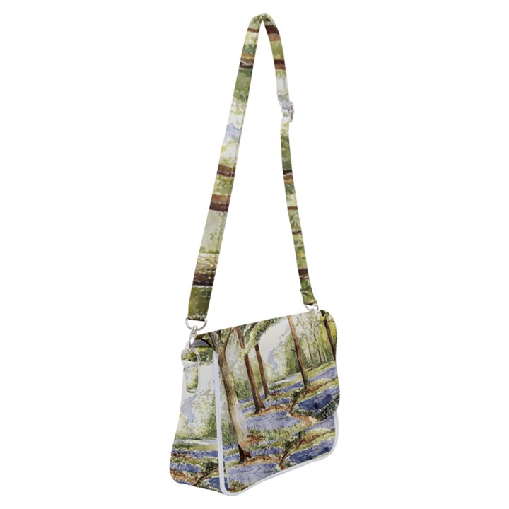 Trees Park Watercolor Lavender Flowers Foliage Shoulder Bag with Back Zipper