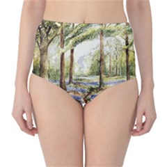 Trees Park Watercolor Lavender Flowers Foliage Classic High-waist Bikini Bottoms by Bangk1t