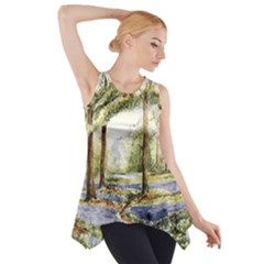 Trees Park Watercolor Lavender Flowers Foliage Side Drop Tank Tunic by Bangk1t