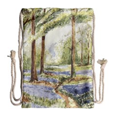 Trees Park Watercolor Lavender Flowers Foliage Drawstring Bag (large) by Bangk1t