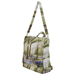 Trees Park Watercolor Lavender Flowers Foliage Crossbody Backpack by Bangk1t