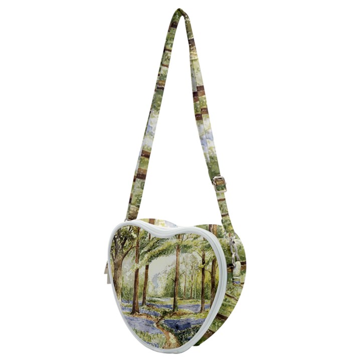 Trees Park Watercolor Lavender Flowers Foliage Heart Shoulder Bag