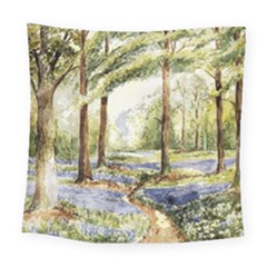 Trees Park Watercolor Lavender Flowers Foliage Square Tapestry (large) by Bangk1t