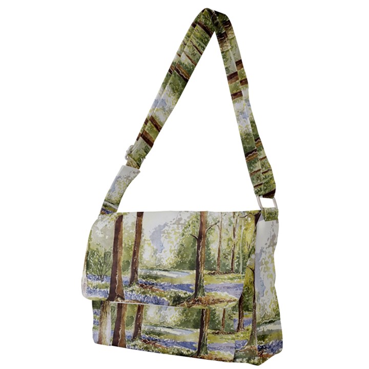 Trees Park Watercolor Lavender Flowers Foliage Full Print Messenger Bag (S)