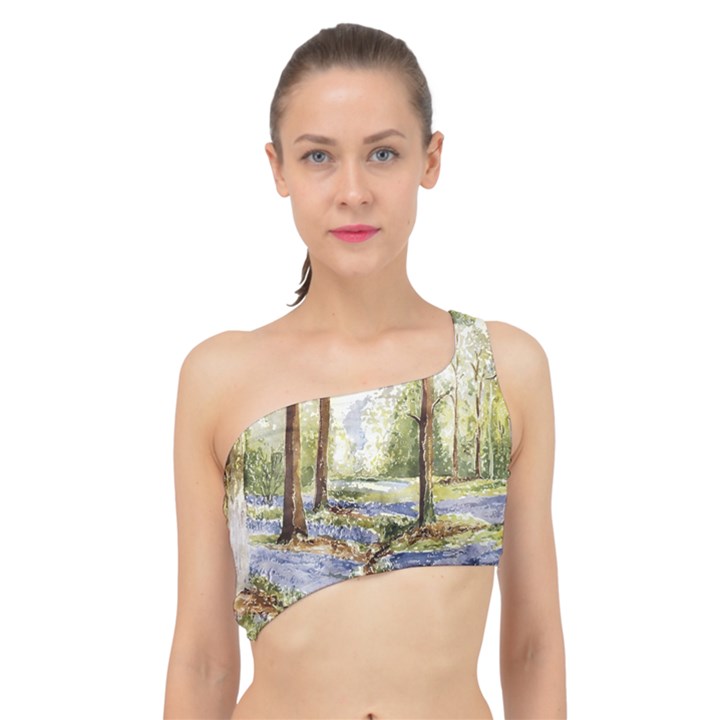 Trees Park Watercolor Lavender Flowers Foliage Spliced Up Bikini Top 