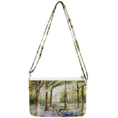 Trees Park Watercolor Lavender Flowers Foliage Double Gusset Crossbody Bag by Bangk1t