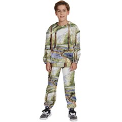 Trees Park Watercolor Lavender Flowers Foliage Kids  Sweatshirt Set