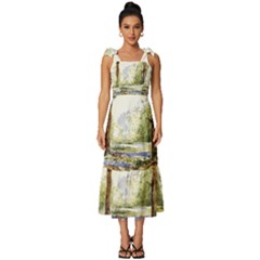 Trees Park Watercolor Lavender Flowers Foliage Tie-strap Tiered Midi Chiffon Dress by Bangk1t