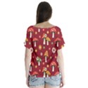 Woodland Mushroom And Daisy Seamless Pattern On Red Backgrounds V-Neck Flutter Sleeve Top View2