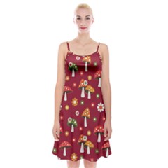 Woodland Mushroom And Daisy Seamless Pattern On Red Backgrounds Spaghetti Strap Velvet Dress by Amaryn4rt