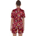 Woodland Mushroom And Daisy Seamless Pattern On Red Backgrounds Satin Short Sleeve Pajamas Set View2