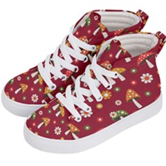 Woodland Mushroom And Daisy Seamless Pattern On Red Backgrounds Kids  Hi-top Skate Sneakers by Amaryn4rt