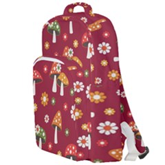 Woodland Mushroom And Daisy Seamless Pattern On Red Backgrounds Double Compartment Backpack by Amaryn4rt