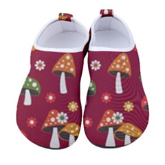 Woodland Mushroom And Daisy Seamless Pattern On Red Backgrounds Men s Sock-style Water Shoes by Amaryn4rt