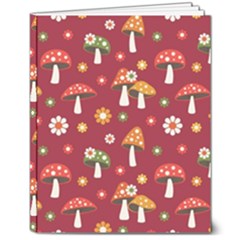 Woodland Mushroom And Daisy Seamless Pattern On Red Backgrounds 8  X 10  Softcover Notebook