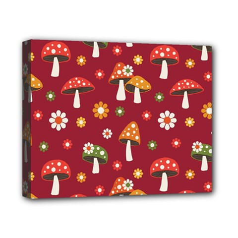 Woodland Mushroom And Daisy Seamless Pattern On Red Backgrounds Canvas 10  X 8  (stretched) by Amaryn4rt