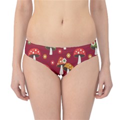 Woodland Mushroom And Daisy Seamless Pattern On Red Backgrounds Hipster Bikini Bottoms by Amaryn4rt