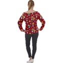 Woodland Mushroom And Daisy Seamless Pattern On Red Backgrounds Off Shoulder Long Sleeve Velour Top View2