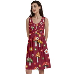 Woodland Mushroom And Daisy Seamless Pattern On Red Backgrounds Classic Skater Dress by Amaryn4rt