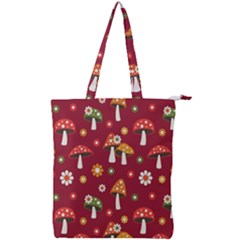 Woodland Mushroom And Daisy Seamless Pattern On Red Backgrounds Double Zip Up Tote Bag by Amaryn4rt