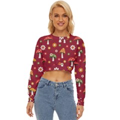 Woodland Mushroom And Daisy Seamless Pattern On Red Backgrounds Lightweight Long Sleeve Sweatshirt by Amaryn4rt