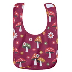 Woodland Mushroom And Daisy Seamless Pattern On Red Backgrounds Baby Bib by Amaryn4rt