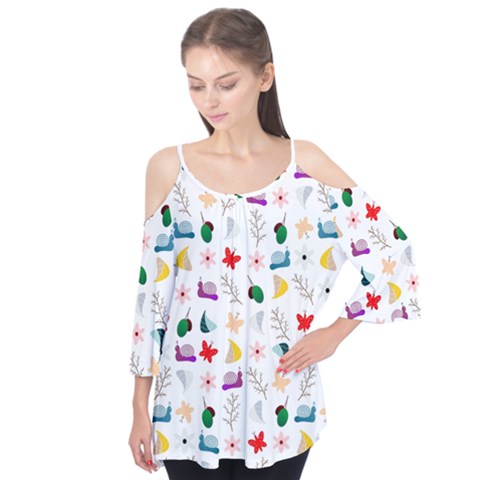 Snail Butterfly Pattern Seamless Flutter Sleeve Tee  by Amaryn4rt