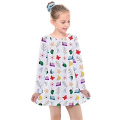 Snail Butterfly Pattern Seamless Kids  Long Sleeve Dress by Amaryn4rt