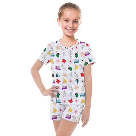 Snail Butterfly Pattern Seamless Kids  Mesh Tee And Shorts Set by Amaryn4rt