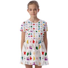 Snail Butterfly Pattern Seamless Kids  Short Sleeve Pinafore Style Dress by Amaryn4rt