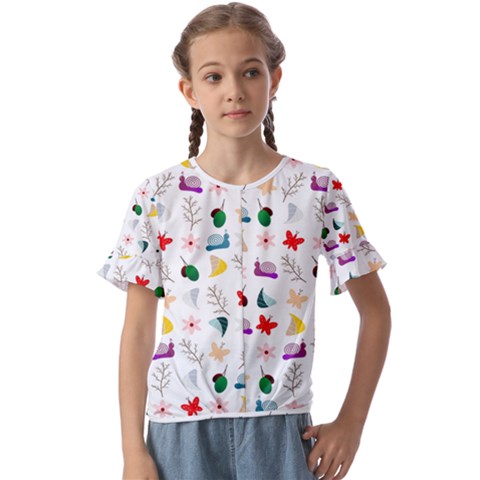 Snail Butterfly Pattern Seamless Kids  Cuff Sleeve Scrunch Bottom Tee by Amaryn4rt