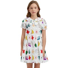 Snail Butterfly Pattern Seamless Kids  Bow Tie Puff Sleeve Dress by Amaryn4rt