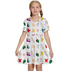 Snail Butterfly Pattern Seamless Kids  Short Sleeve Tiered Mini Dress by Amaryn4rt