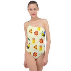 Seamless Background Honey Bee Classic One Shoulder Swimsuit by Amaryn4rt