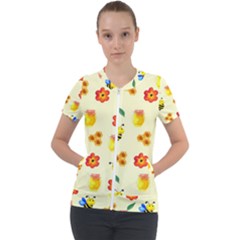 Seamless Background Honey Bee Short Sleeve Zip Up Jacket