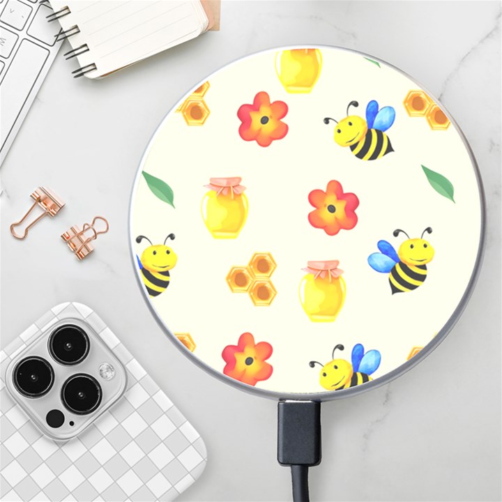 Seamless Background Honey Bee Wireless Fast Charger(White)