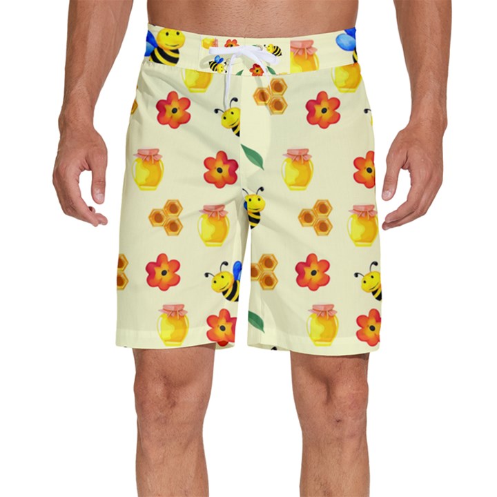 Seamless Background Honey Bee Men s Beach Shorts