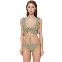 Floral Pattern Low Cut Ruffle Edge Bikini Set by Amaryn4rt