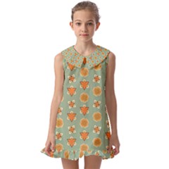 Floral Pattern Kids  Pilgrim Collar Ruffle Hem Dress by Amaryn4rt